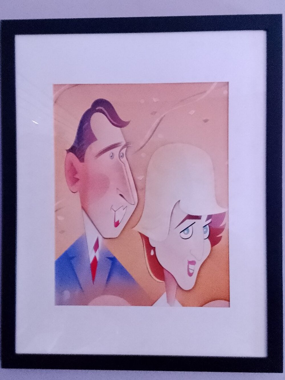 14"x12" caricature of Prince Charles and Lady Di by Risko